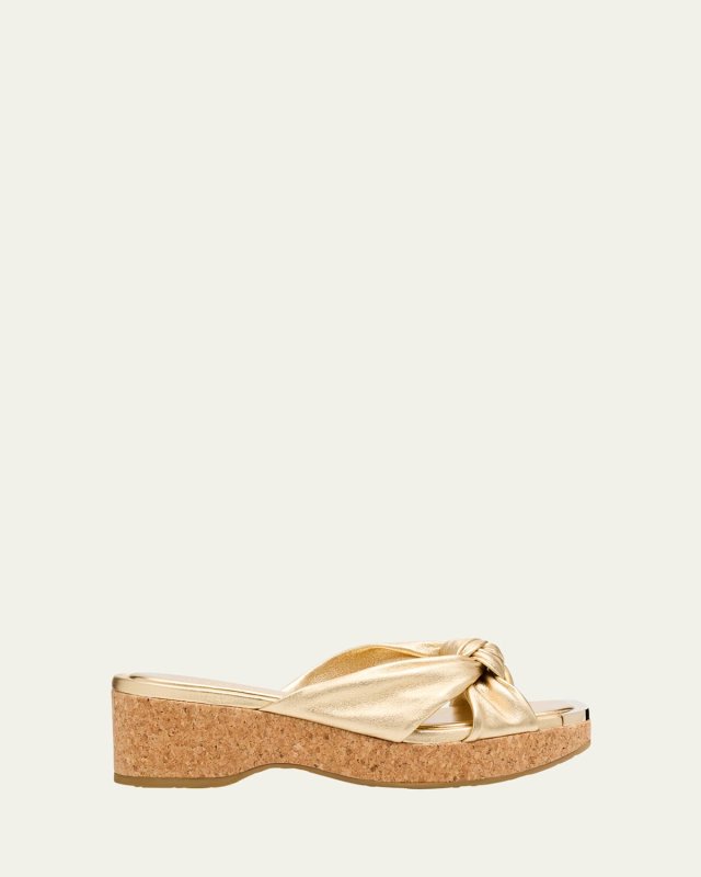 Avenue Leather Crisscross Wedge Sandals